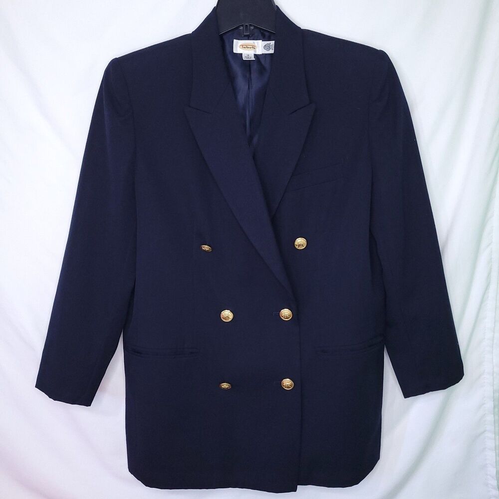 Talbots Navy Double-Breasted Blazer with Gold Buttons